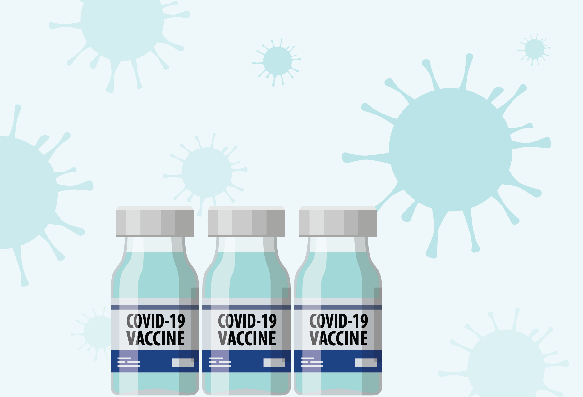 Three bottles labeled COVID-19 vaccine
