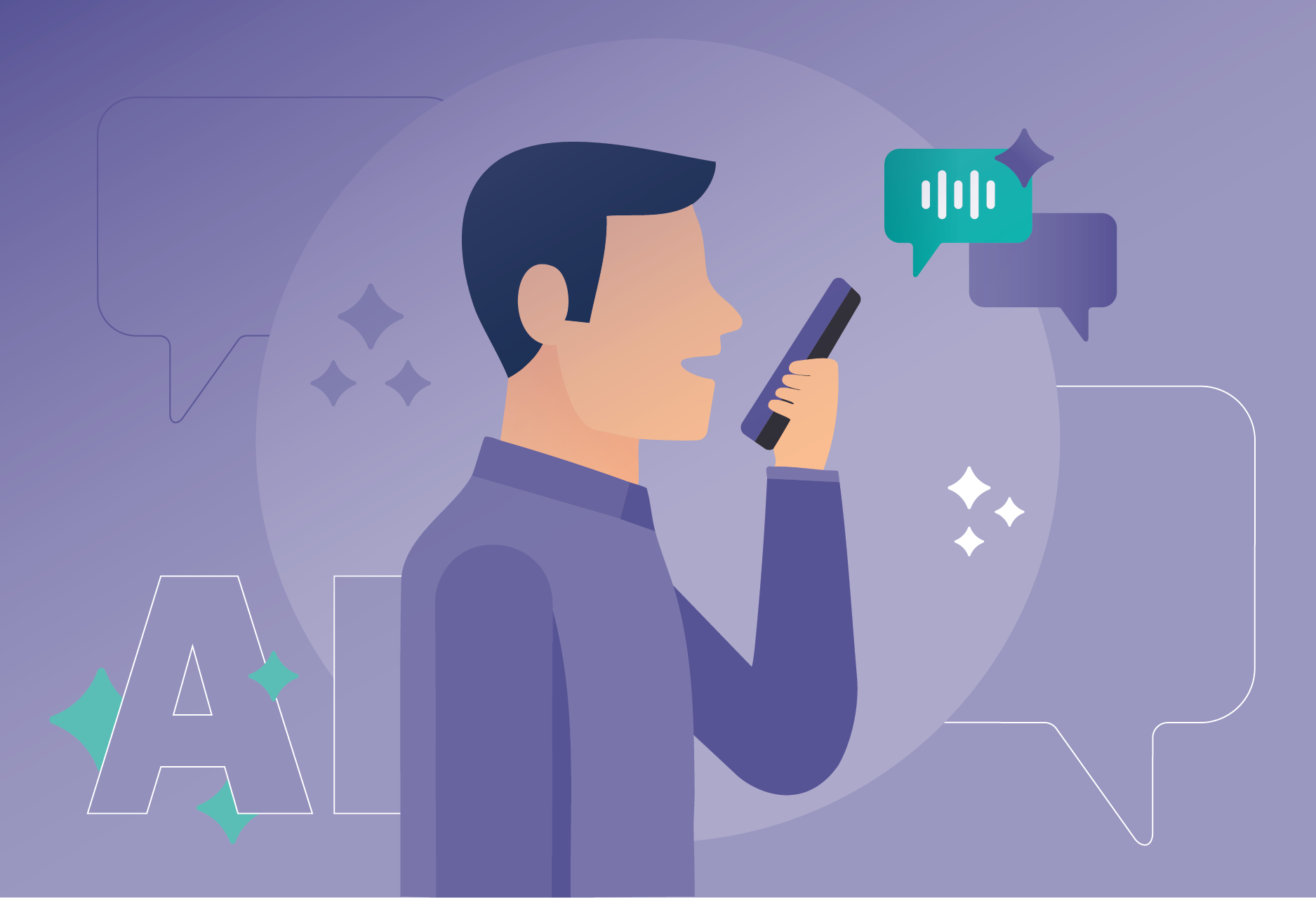 AI chat A man talking to an AI chatbot on a phone