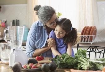 Grandparent and grandchild in the kitchen